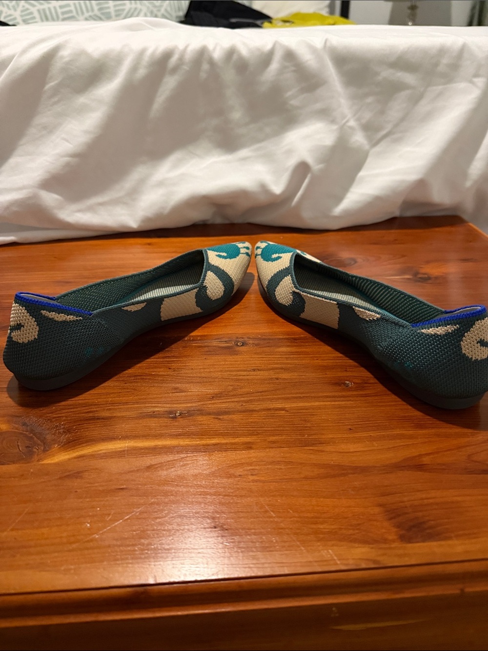 Rothy's Teal and Cream Pointed Knit Flats - Picture 4 of 6